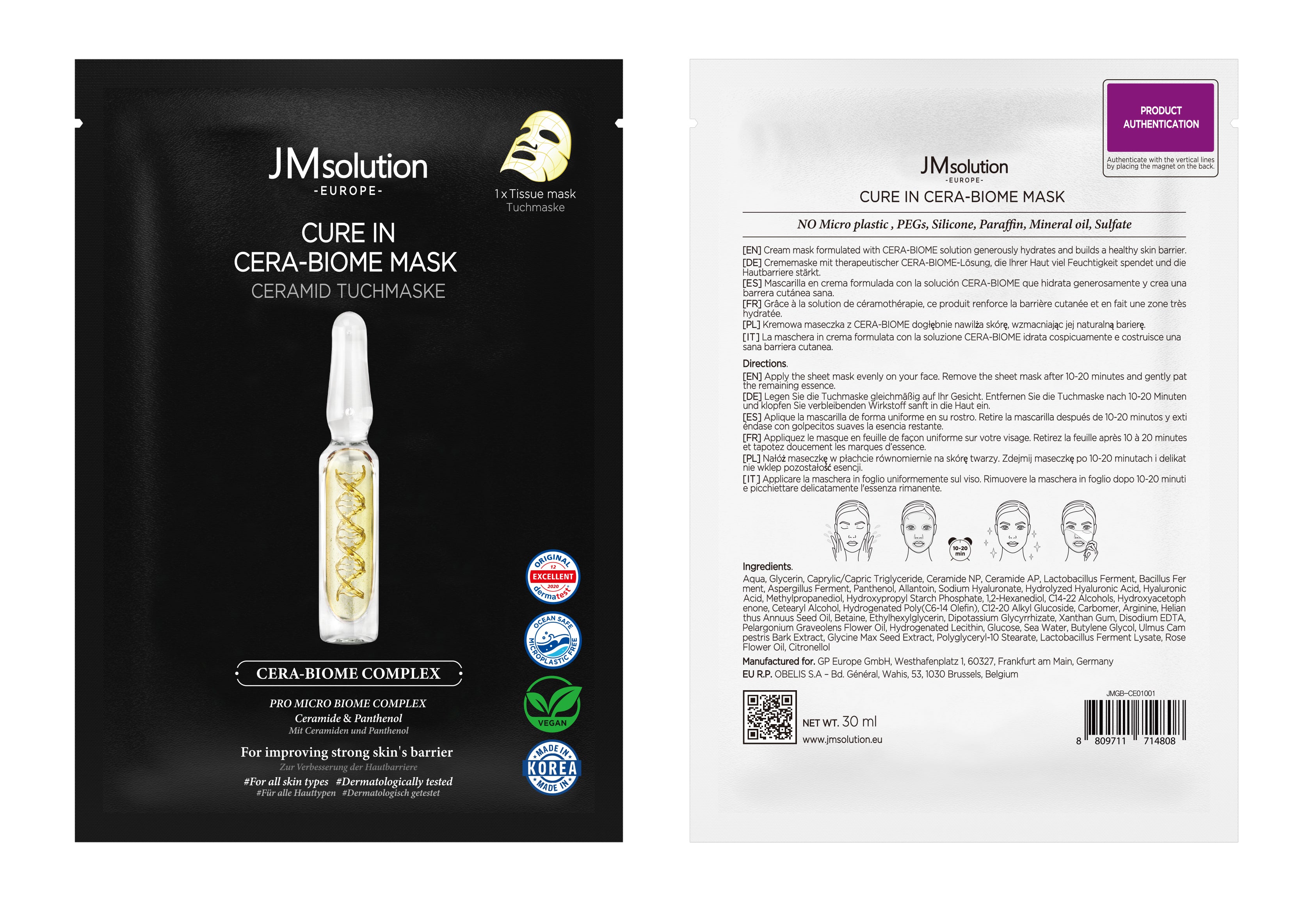 JMSOLUTION Europe CURE IN CERA-BIOME MASK 10EA