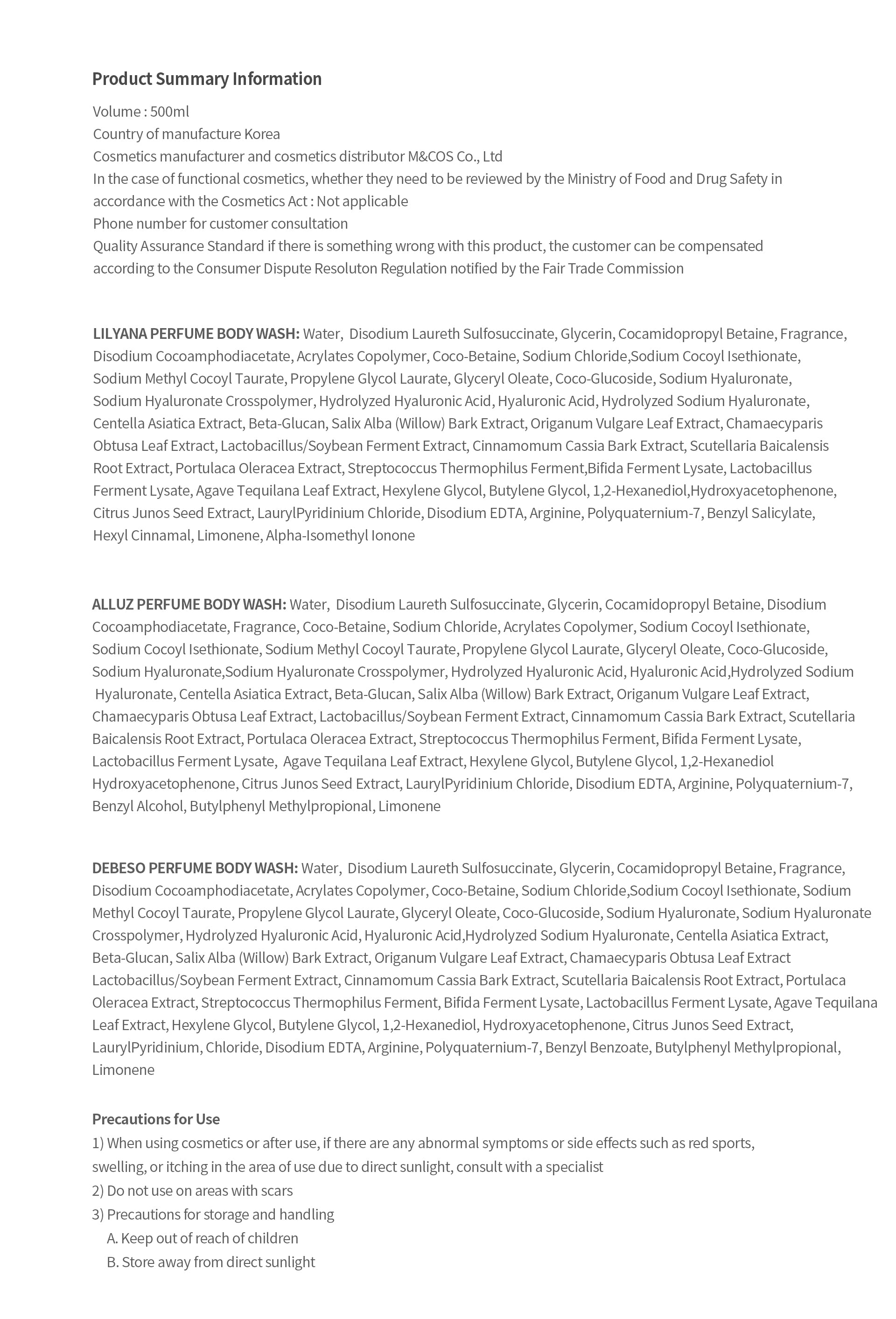 TAMNIQ Perfume Body Wash 500ml